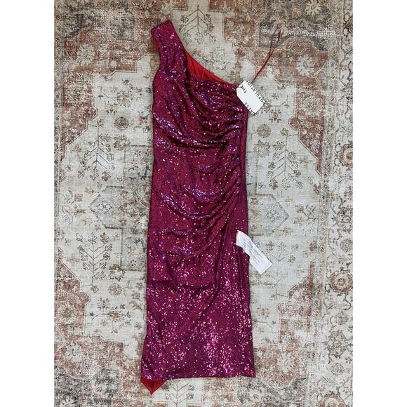 Dress The Population Martine Sequin One Shoulder Dress in Fuchsia Size S NWT - Picture 2 of 15